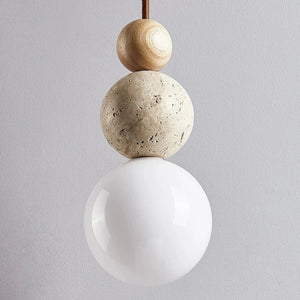 Wabi Sabi LED Pendant Light Stone Wood Modern Chandelier for Living Room