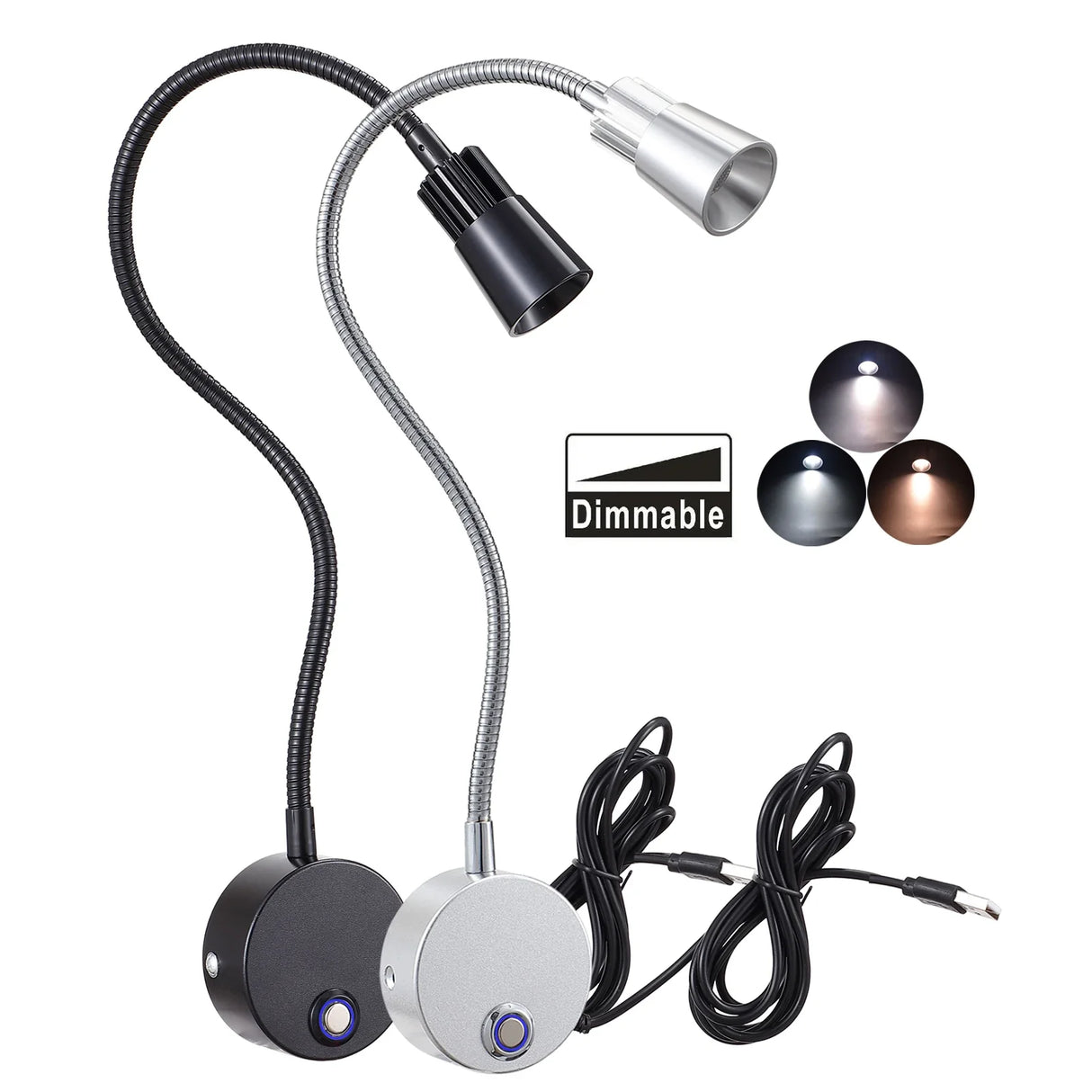 USB Wall Reading Lamp Dimmable Gooseneck Bedside Light 3CCT CRI98