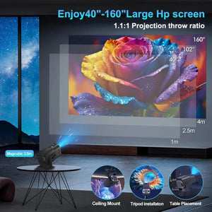 2025 4K Android 11 Projector 1080P 390ANSI Dual WiFi6 BT5.0 Portable Cinema