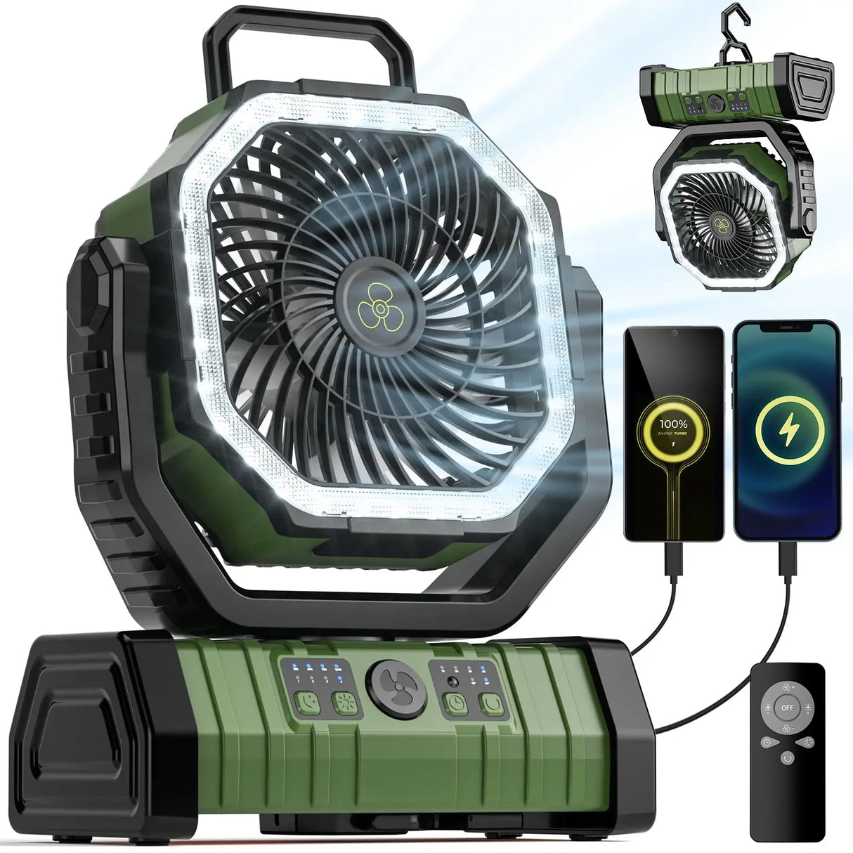 Camping Fan 20000mAh Rechargeable with LED Light Power Bank