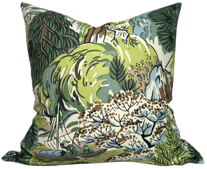 Pagoda Pillow Cover in Green + Brown