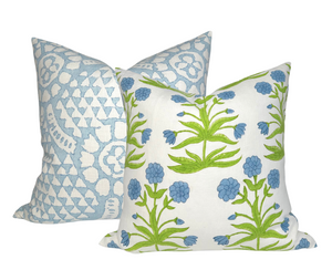 Mughal Pillow Cover in Sky Blue and Pistachio by DEKOWE