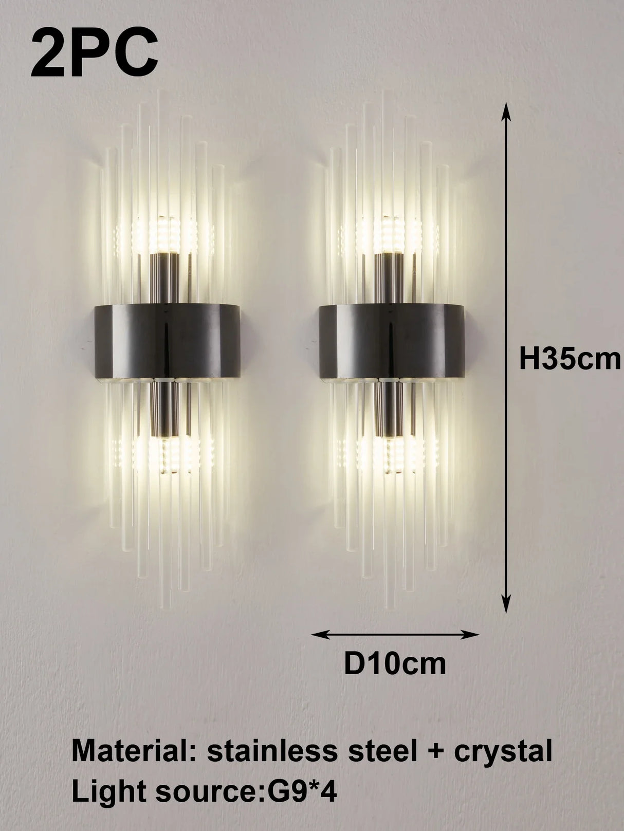 Crystal Wall Sconce G9 – Gold/Black Stainless Steel Light for Bedroom & Living Room