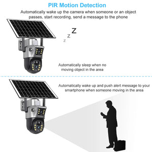 4G WiFi Solar Security Camera Dual Lens 8MP 4K PIR Night Vision Outdoor CCTV