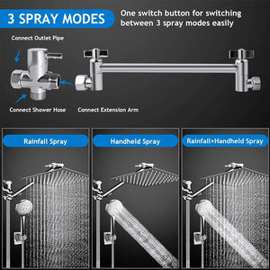 High Pressure Rain Shower Head 8-12Inch with Handheld & Adjustable Arm Spray