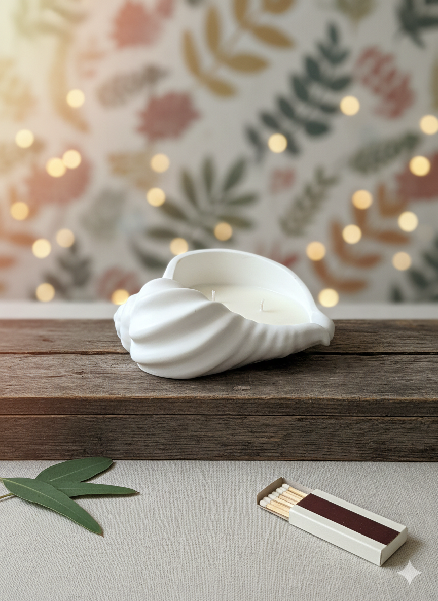 Jesmonite Seashell Candle | Luxury Coastal Home Accent