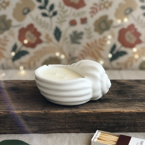 Jesmonite Seashell Candle | Luxury Coastal Home Accent