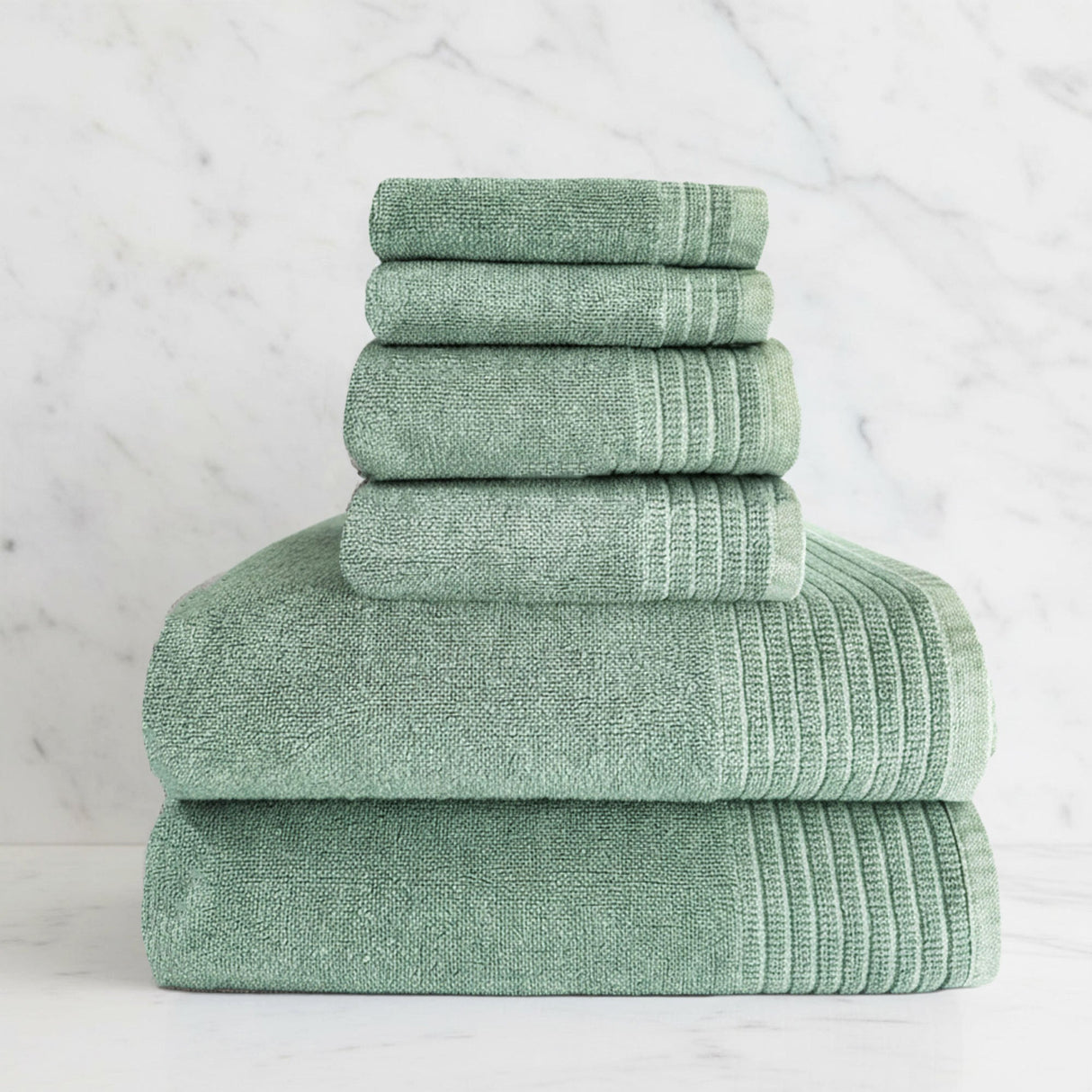 Bamboo Cotton Spa Towel Set - Viscose from Bamboo + Cotton - 6pc Set - Seaglass