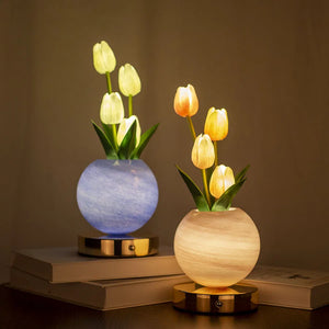 LED Tulip Night Light Bedroom Ambient Desk Lamp Planet Bouquet Decor