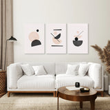3 Piece Mid-Century Abstract Art. Beige and Black