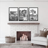 Black White Desert Nature Wall Art Set. Cliff, Van, Tree