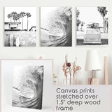 Black White California Surfing Prints. Van, Ocean Wave, Surfboards