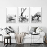 Black White Farm House Wall Décor. Horse, Hay Bales
