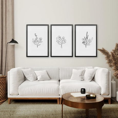 Flower Line Art Set of 3 Prints - Botanical Wall Décor