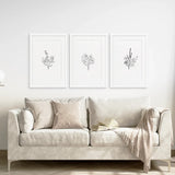 Flower Line Art Set of 3 Prints - Botanical Wall Décor