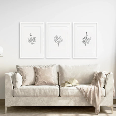 Flower Line Art Set of 3 Prints - Botanical Wall Décor