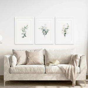 Gold & Green Eucalyptus Wall Art Set of 3