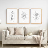 Minimal Flower Line Art: Black White Wall Art Set