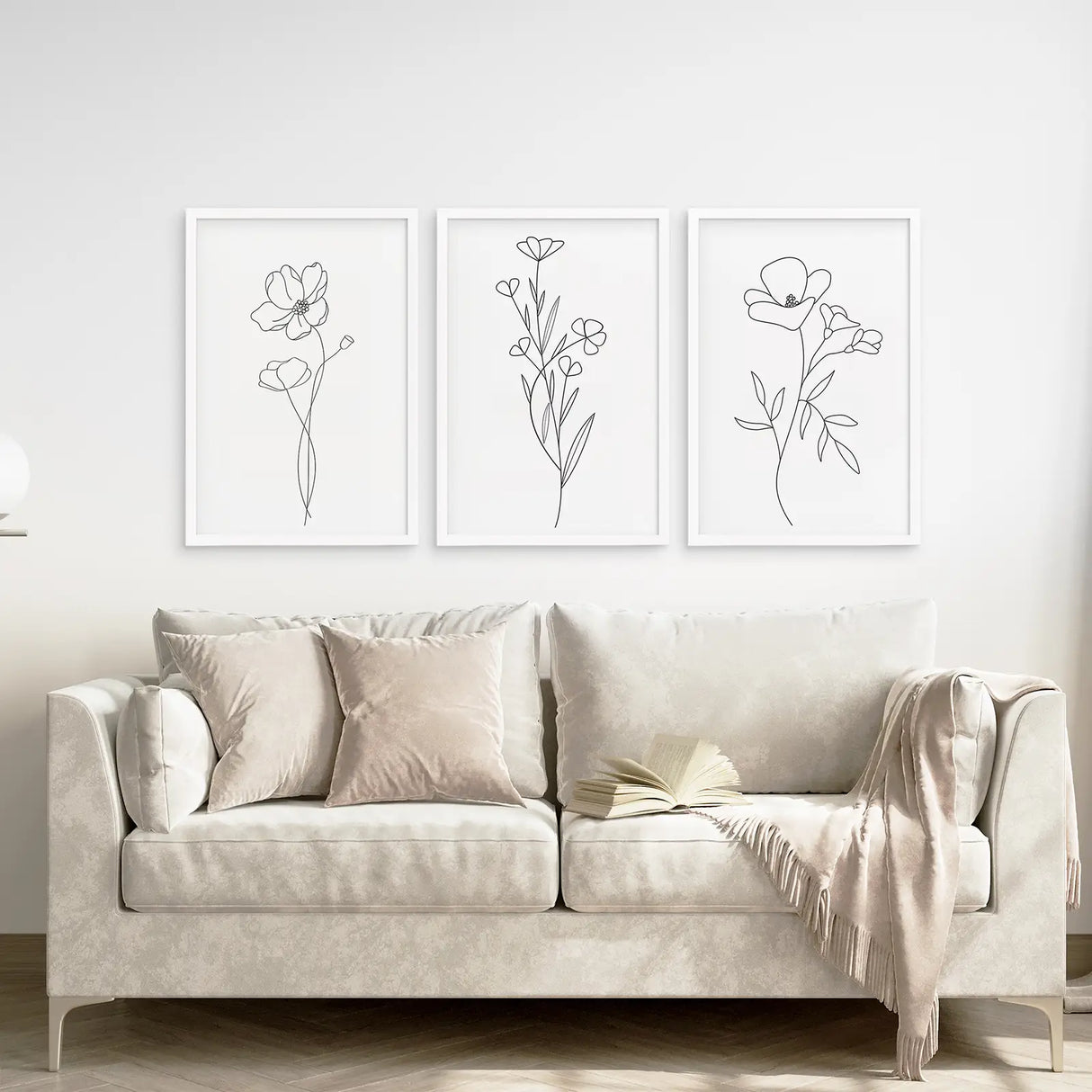 Wildflower Trendy Line Art Set of 3 Wall Decor
