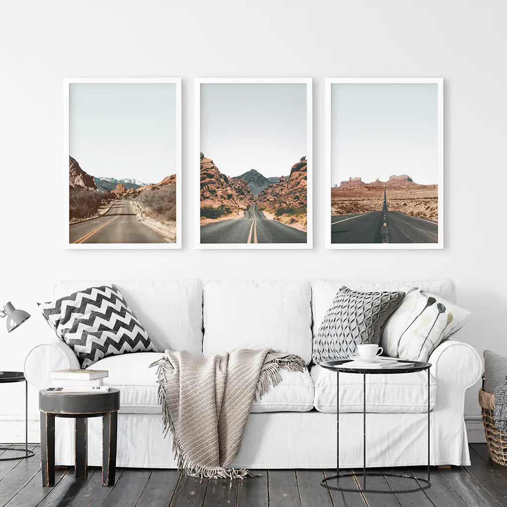 USA Travel Wall Art Set. Roads of Utah, Nevada, Colorado