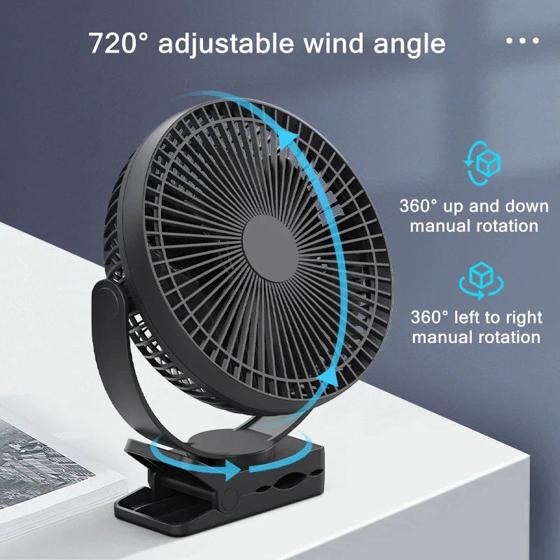 Clip On Fan 10000mAh USB Rechargeable 4-Speed 360° Rotation