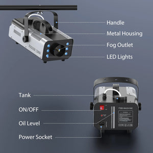 1200W Smoke Fog Machine with RGB 6LEDs Remote Stage Haze Generator for Parties