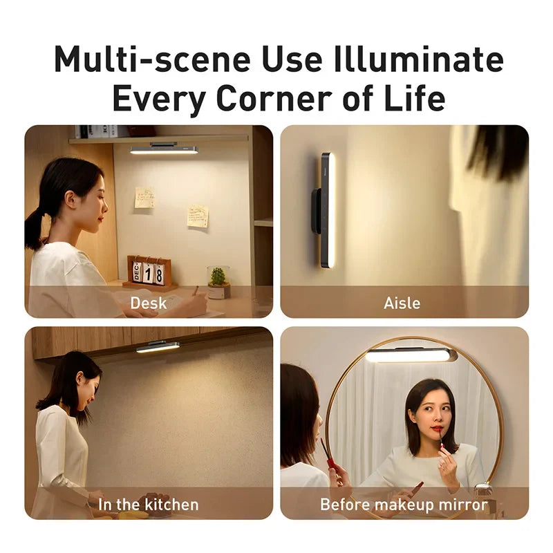 Magnetic Hanging Desk Lamp Rechargeable LED Stepless Dimming Study Work Light