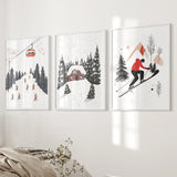 Alpine Skiing Winter Set of 3 Prints Home Wall Art