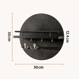 Round Wooden Key Holder Wall Mount Entryway Organizer Shelf Hooks
