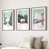 Ski Lifts, Cozy Cabin, and Snowy Peaks Wall Art