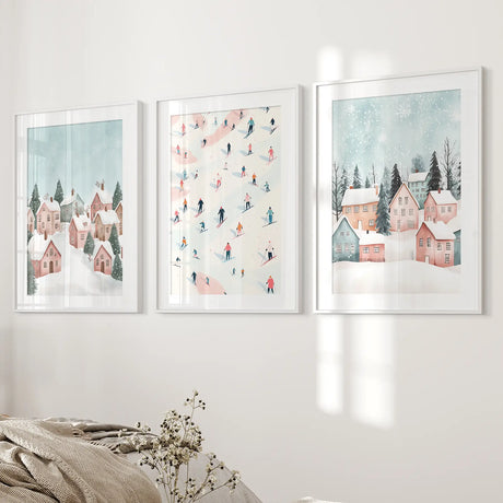 Cute Winter Village Christmas Art Decor Prints