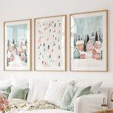 Cute Winter Village Christmas Art Decor Prints