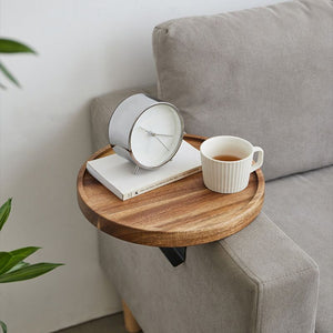 Wood Sofa Arm Tray Table Clip On Couch Armrest Table Walnut Finish