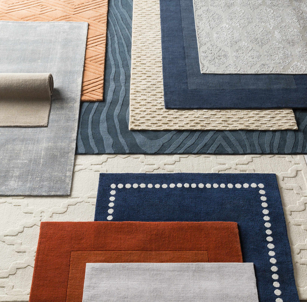Bordered Solid Ink Blue Wool Rug