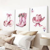 Cowgirl Hat and Boots Wall Art Pink Poster Set