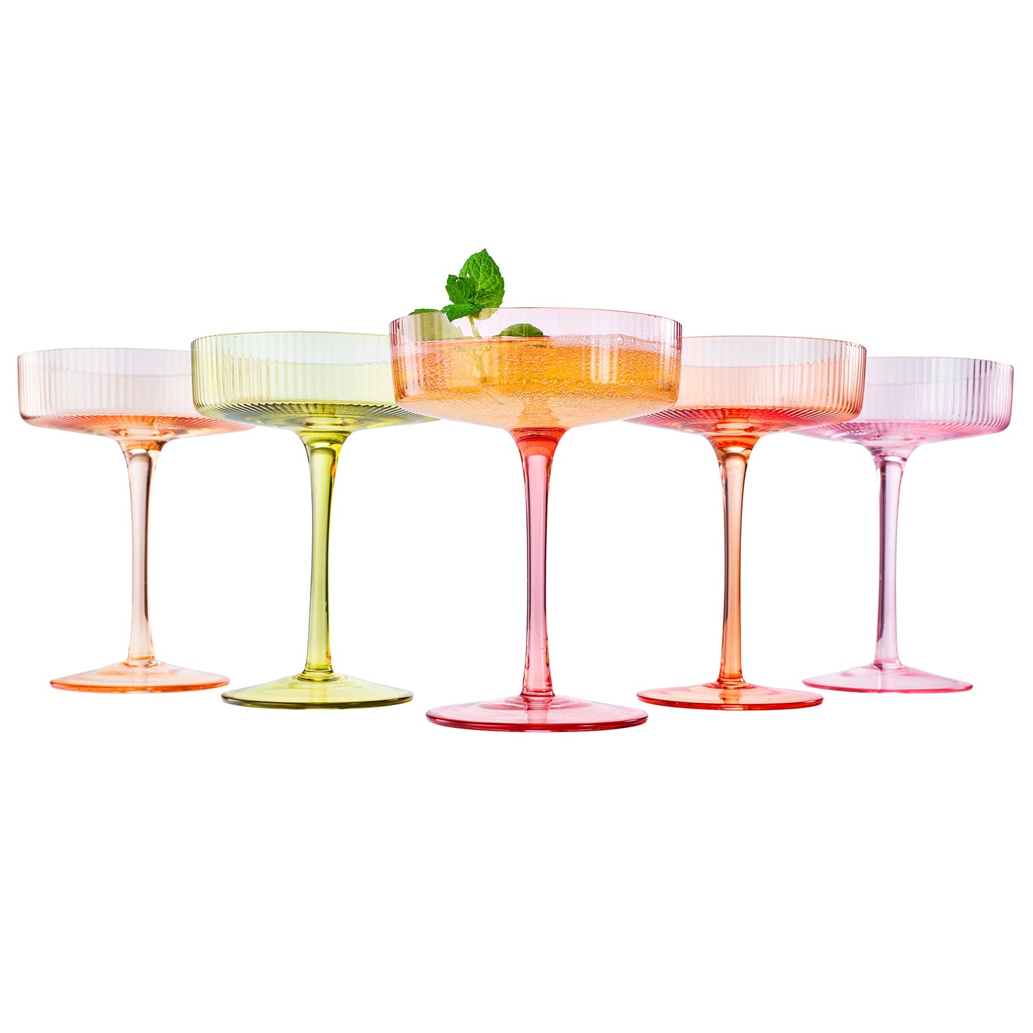 Como Ribbed Champagne Coupe Cocktail Glassware, Set of 5