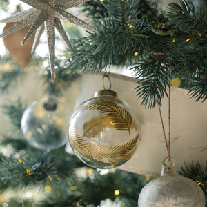 3" Artisan Glass Gold Etched Leaf Ornament