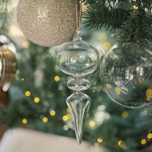 4" Beaded Cream Glass Ornament