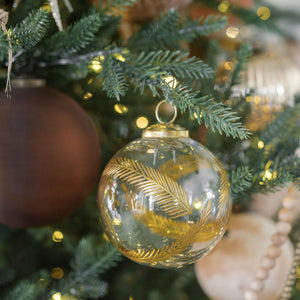 3" Artisan Glass Gold Etched Leaf Ornament