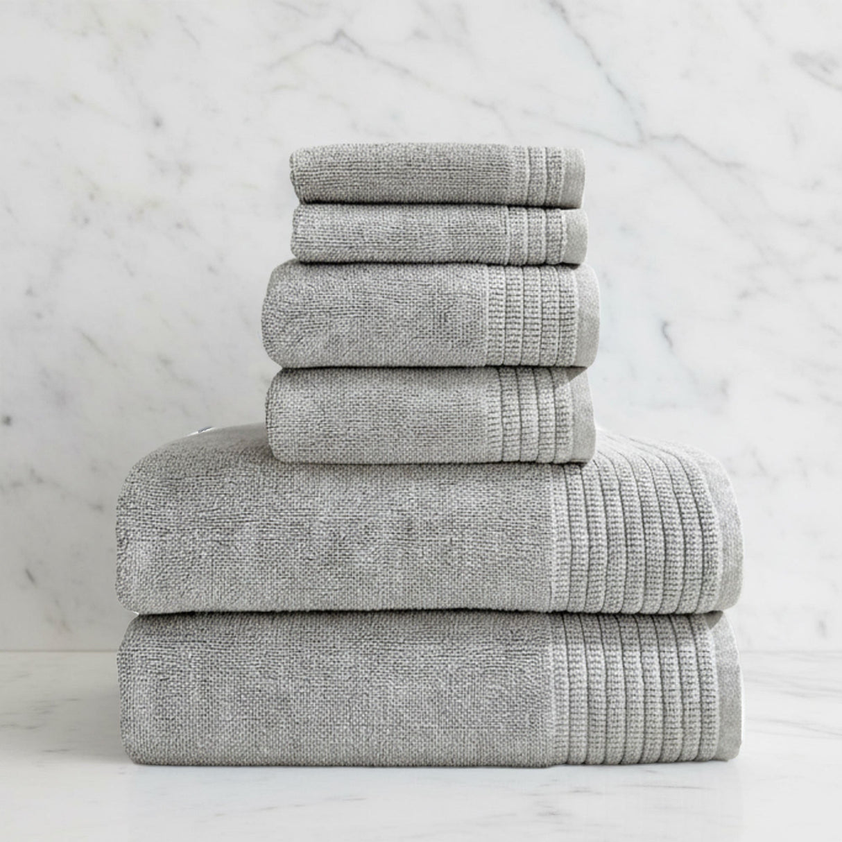 Bamboo Cotton Spa Towel Set - Viscose from Bamboo + Cotton - 6pc Set - Stone