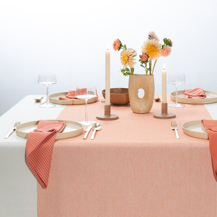 Thyme and Sage The Stripe Collection Tablecloth Natural & Persimmon