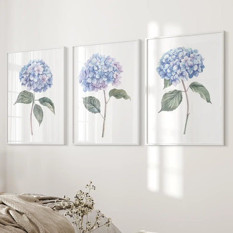 Light Blue Hydrangea Flower Wall Art Poster Set