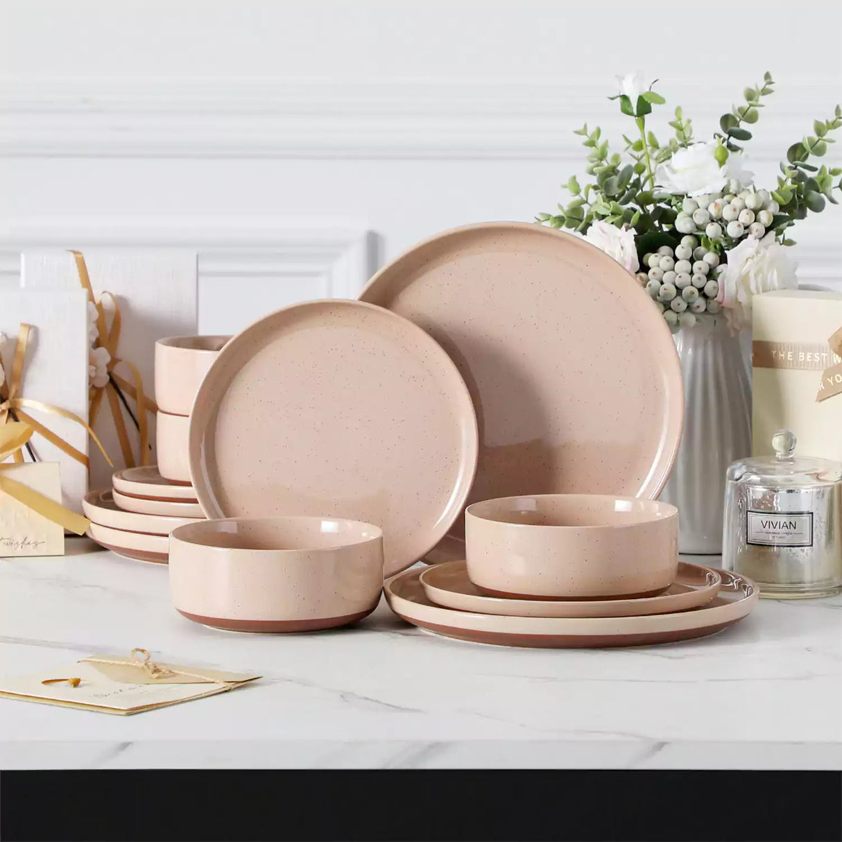Tara Pink 12 Piece Dinnerware Set