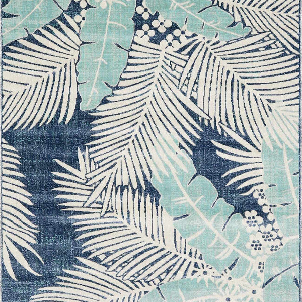 Thebarton Coastal Blue Palm Area Rug