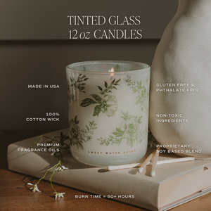Green Delft Soy Candle - White Translucent Tinted Glass Jar - 12 oz
