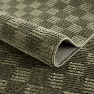 Truls 3D Checkered Washable Rug - Green