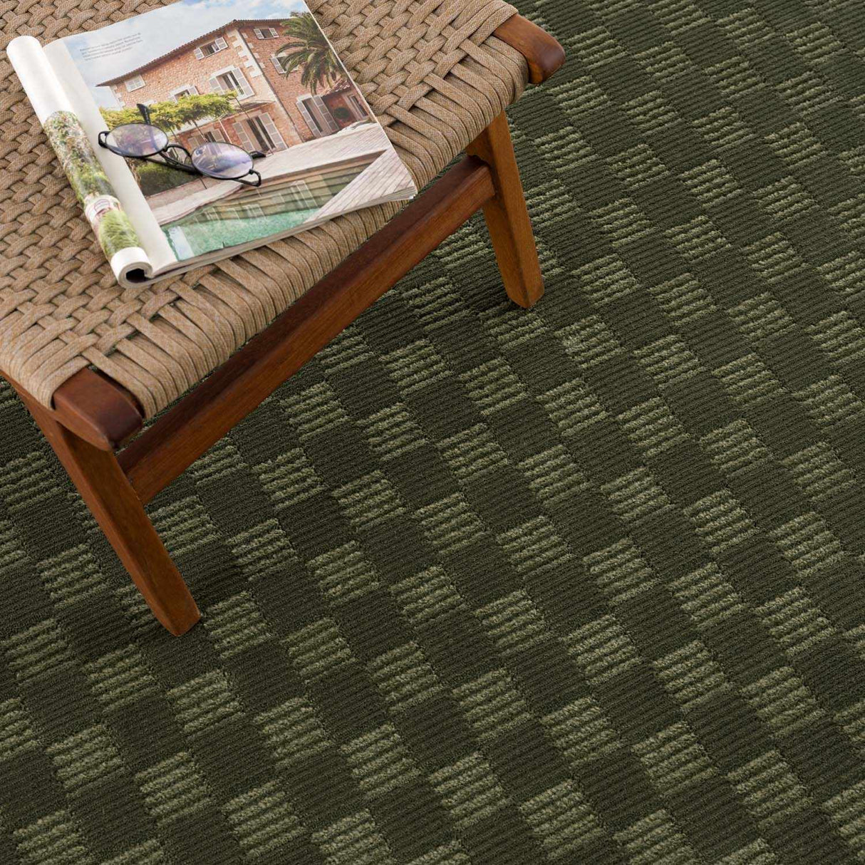 Truls 3D Checkered Washable Rug - Green