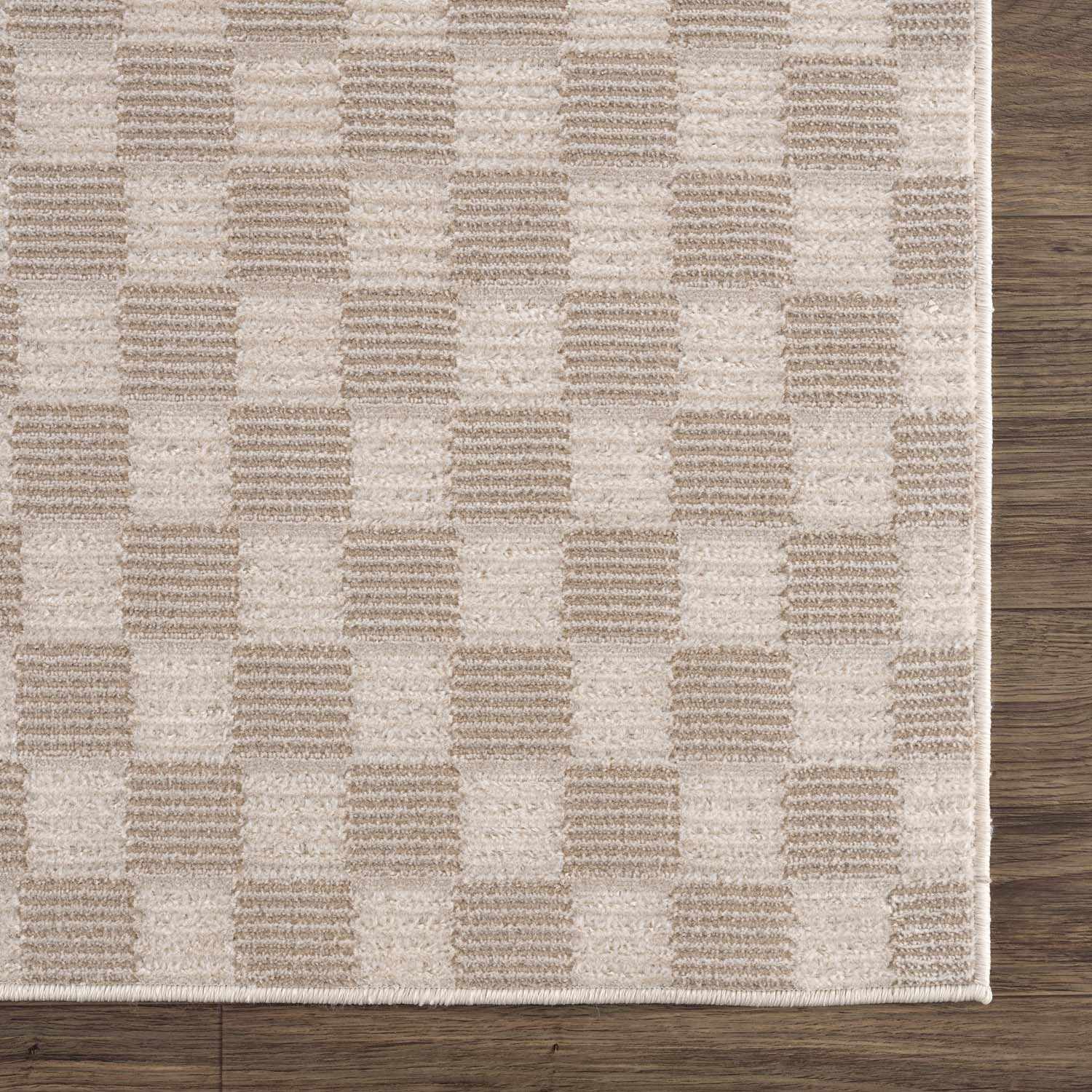 Truls 3D Checkered Washable Rug -  Biscotti