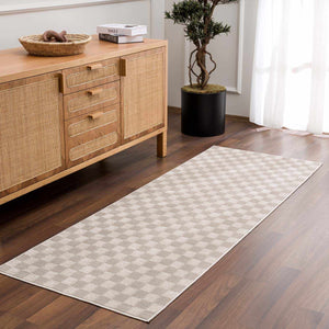 Truls 3D Checkered Washable Rug -  Biscotti