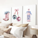 Cherries Disco Ball Preppy Pink Wall Art Prints